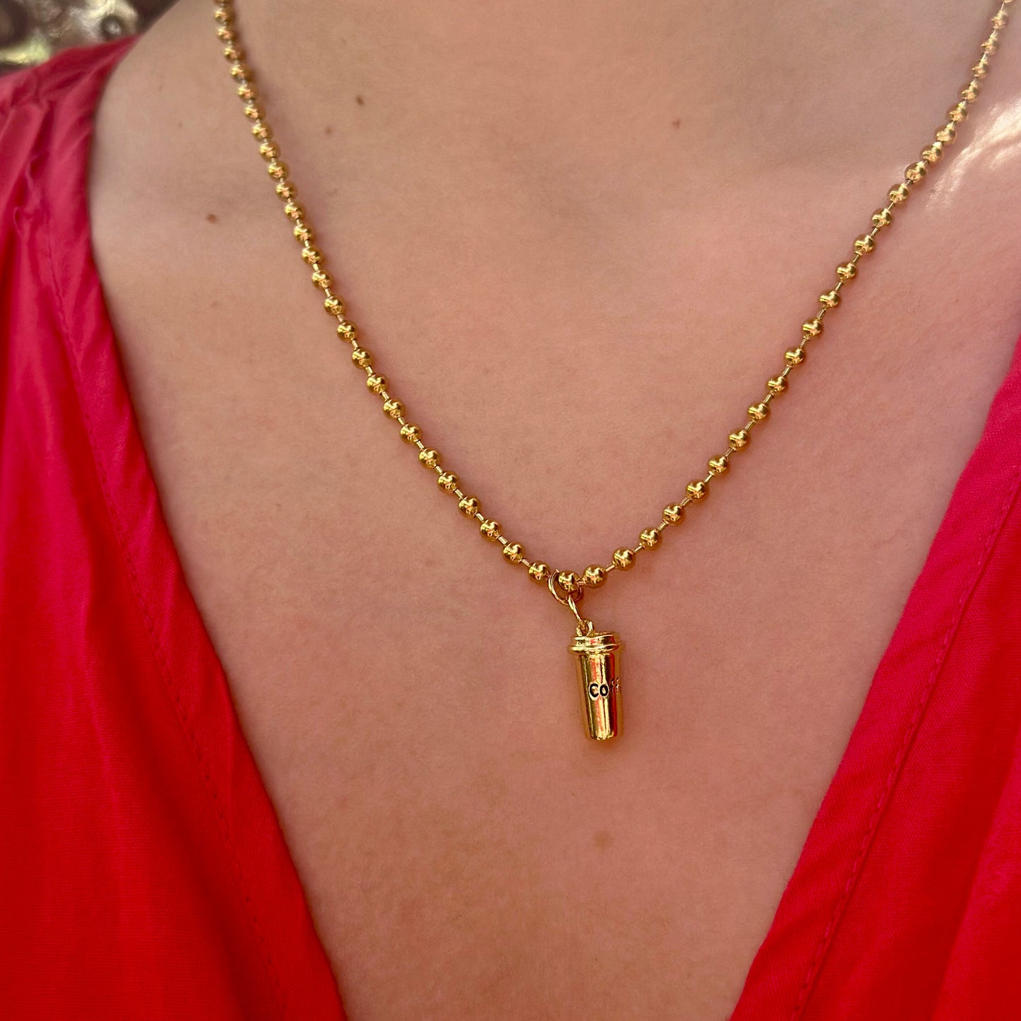 Coffee Mug Pendant & Gold Necklace
