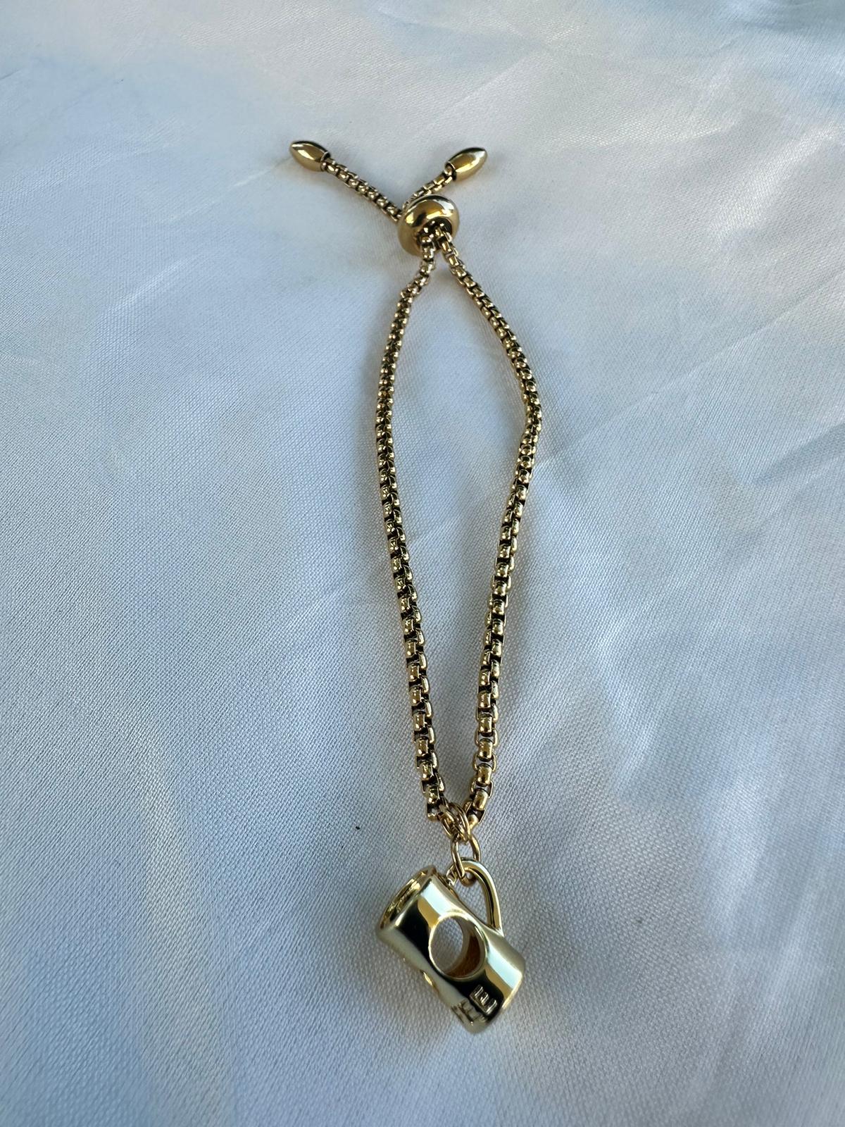 Gold Stainless Steel Bracelet with Gold Coffee Mug Pendant
