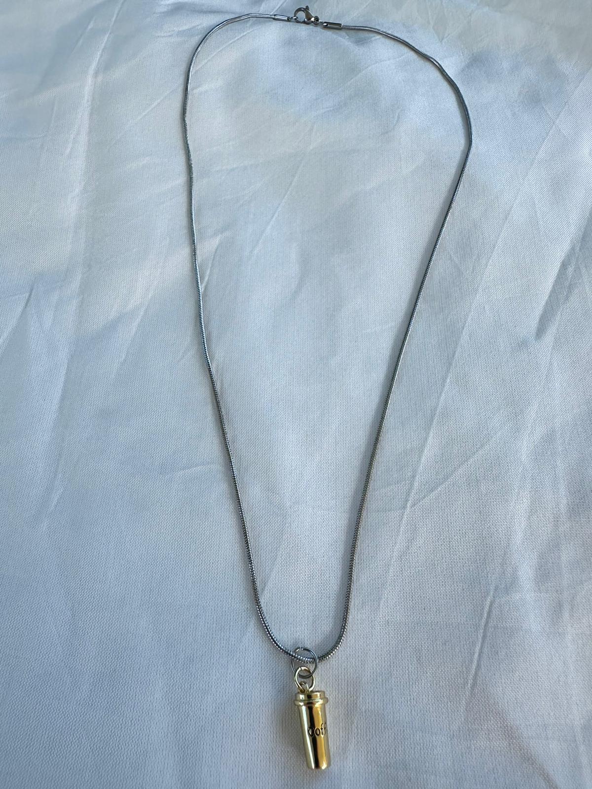 Silver Stainless Steel Necklace with Gold Coffee Mug Pendant