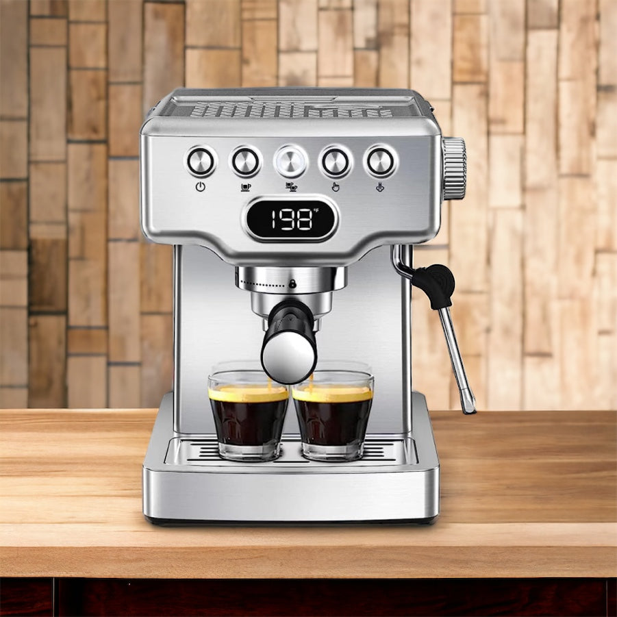 Geek Chef Espresso Machine 20 Bar, Espresso Coffee Maker with Fast Heating Automatic, Latte & Cappuccino Maker with Milk Frother Steam Wand, 1.8L Water Tank, Temperature Display, Stainless Steel