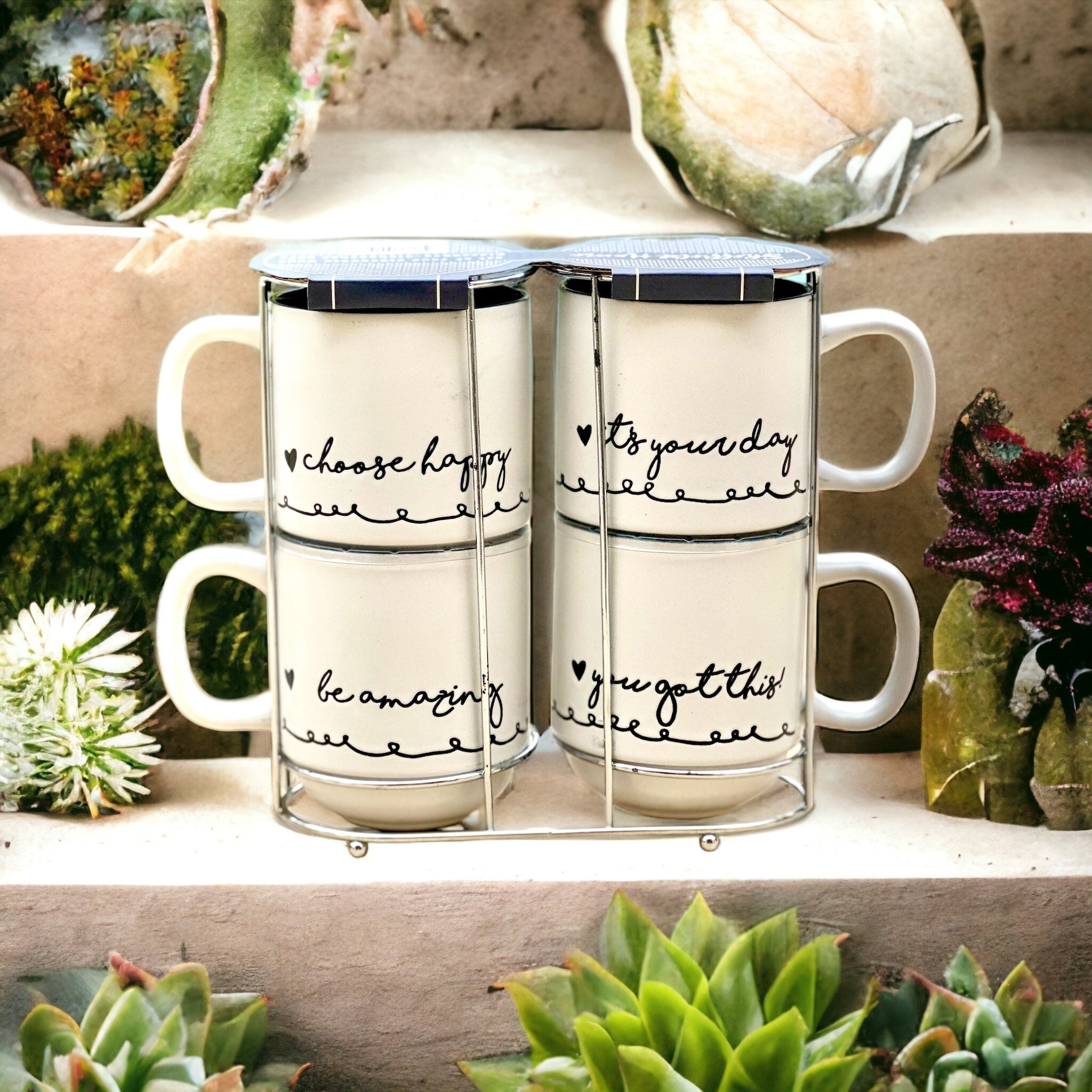 Stackable Mugs Design SET OF FOUR STACKABLE MUGS – TRAINMARK CORP